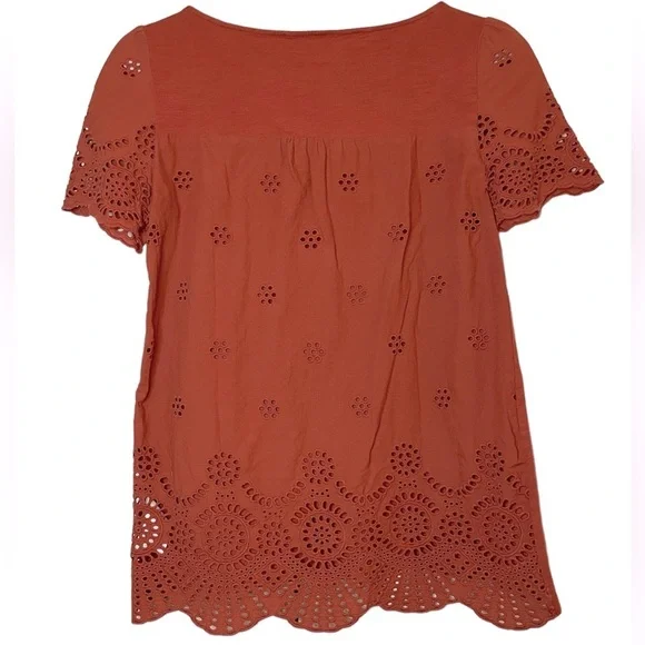 Boden Short Sleeve Rust Eyelet T-shirt, Size 8 - Picture 3 of 6